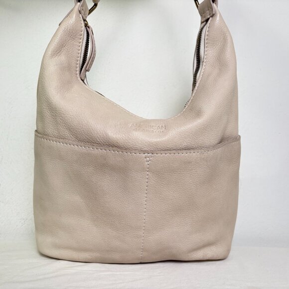AMERICAN LEATHER CO Carrie Hobo Bag Stone Pebbled Leather Neutral Minimalist - Picture 5 of 16